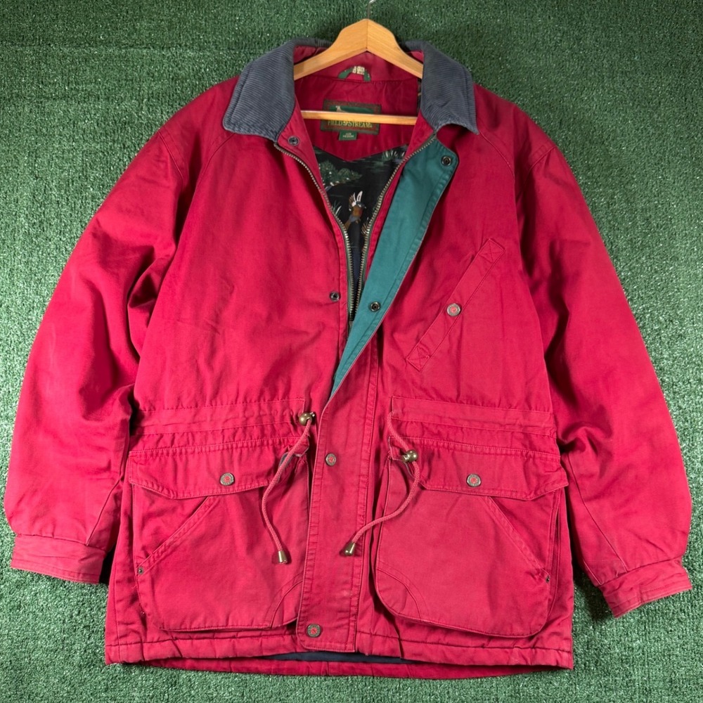 Field Stream Barn Jacket Mens Medium Red Good Canvas Corduroy Bird Lining